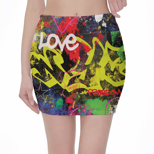Love NYC Graffiti Print Pencil Mini Skirt