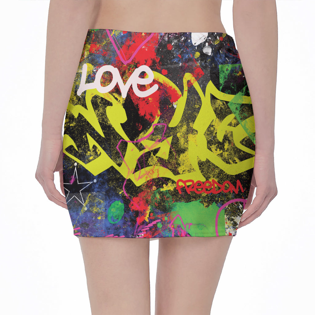 Love NYC Graffiti Print Pencil Mini Skirt