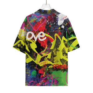 Love NYC Graffiti Print Rayon Hawaiian Shirt