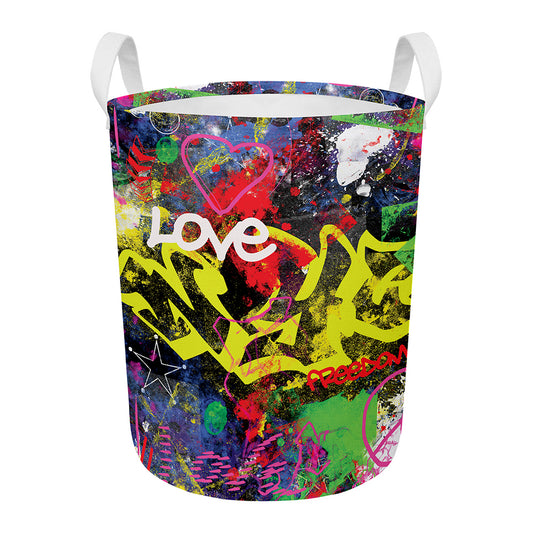 Love NYC Graffiti Print Round Laundry Basket