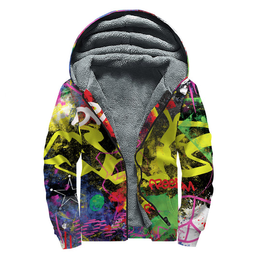 Love NYC Graffiti Print Sherpa Lined Zip Up Hoodie