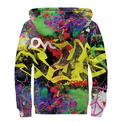 Love NYC Graffiti Print Sherpa Lined Zip Up Hoodie