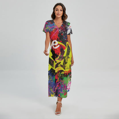 Love NYC Graffiti Print Short Sleeve Maxi Dress