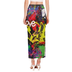 Love NYC Graffiti Print Side Slit Maxi Skirt