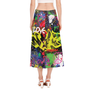 Love NYC Graffiti Print Side Slit Midi Skirt