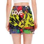 Love NYC Graffiti Print Side Slit Mini Skirt