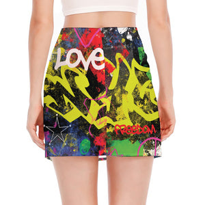 Love NYC Graffiti Print Side Slit Mini Skirt