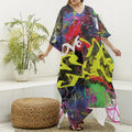 Love NYC Graffiti Print Silk V-Neck Kaftan Dress