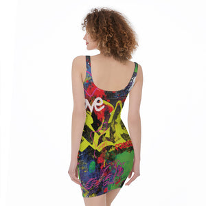 Love NYC Graffiti Print Sleeveless Bodycon Dress