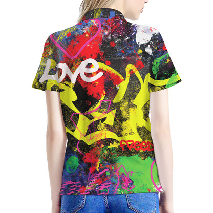 Love NYC Graffiti Print Women's Polo Shirt