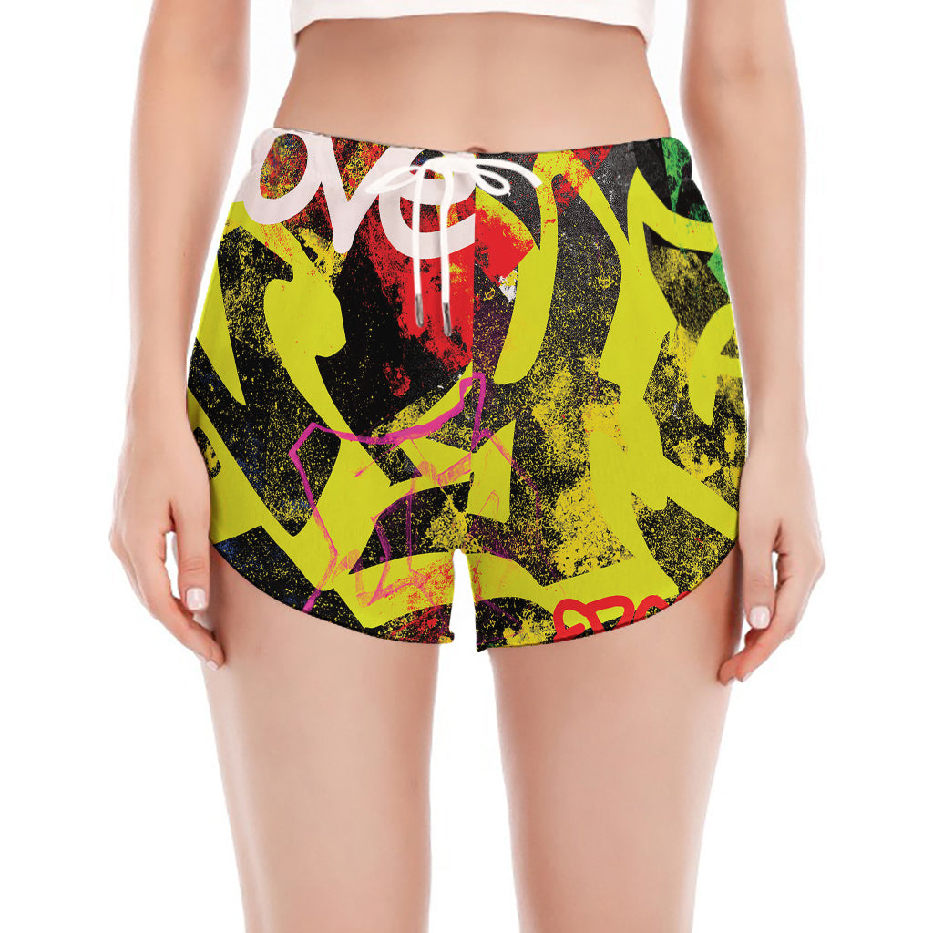 Love NYC Graffiti Print Women's Split Running Shorts