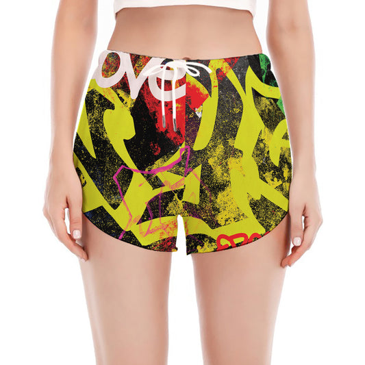 Love NYC Graffiti Print Women's Split Running Shorts