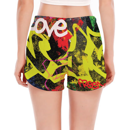 Love NYC Graffiti Print Women's Split Running Shorts