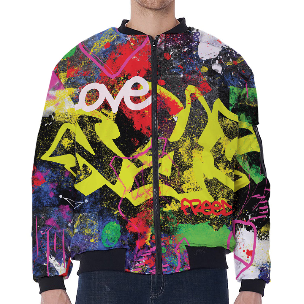 Love NYC Graffiti Print Zip Sleeve Bomber Jacket