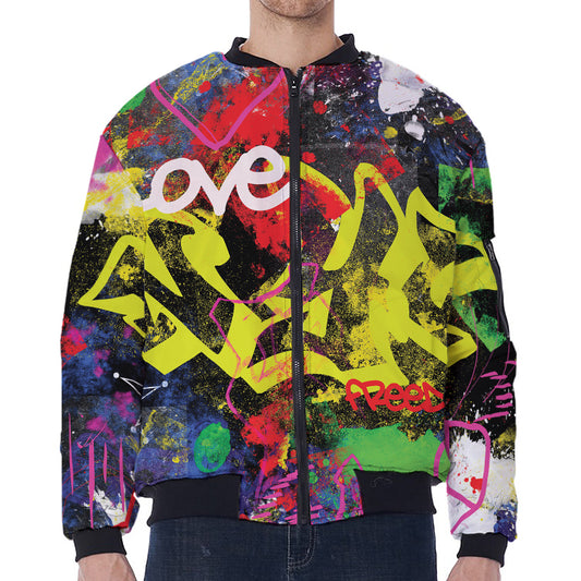 Love NYC Graffiti Print Zip Sleeve Bomber Jacket