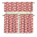 Love Pug Pattern Print 3 Piece Kitchen Curtains