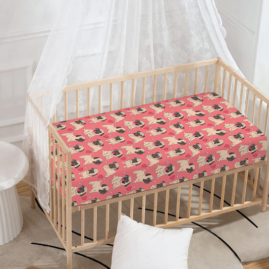 Love Pug Pattern Print Baby Crib Sheet