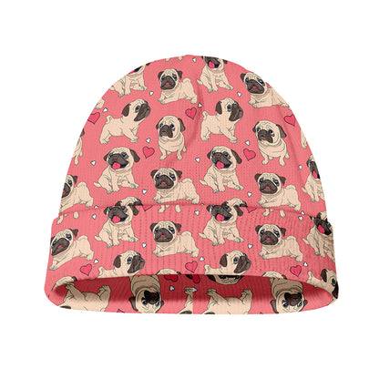 Love Pug Pattern Print Beanie