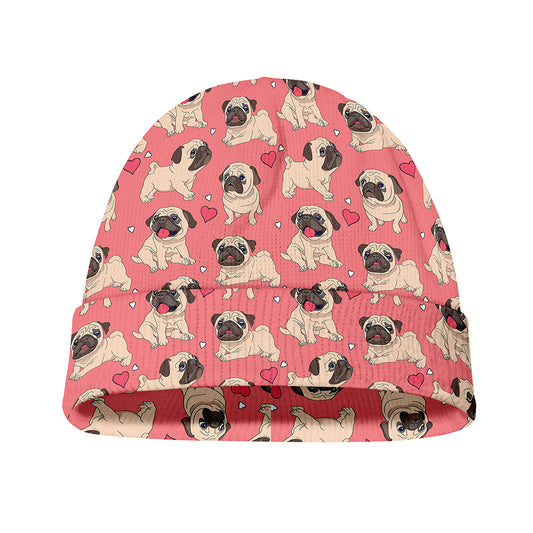 Love Pug Pattern Print Beanie