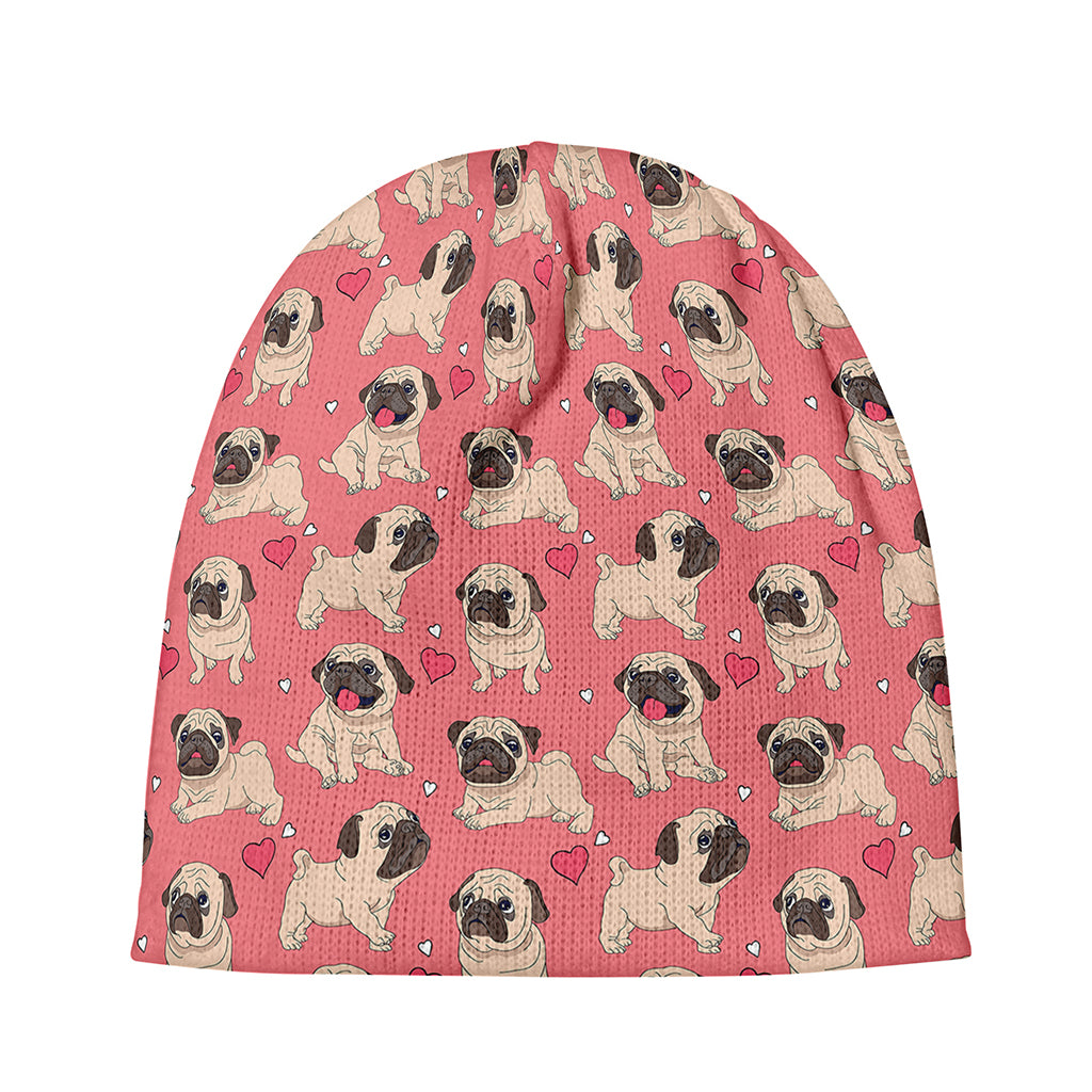 Love Pug Pattern Print Beanie