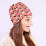 Love Pug Pattern Print Beanie