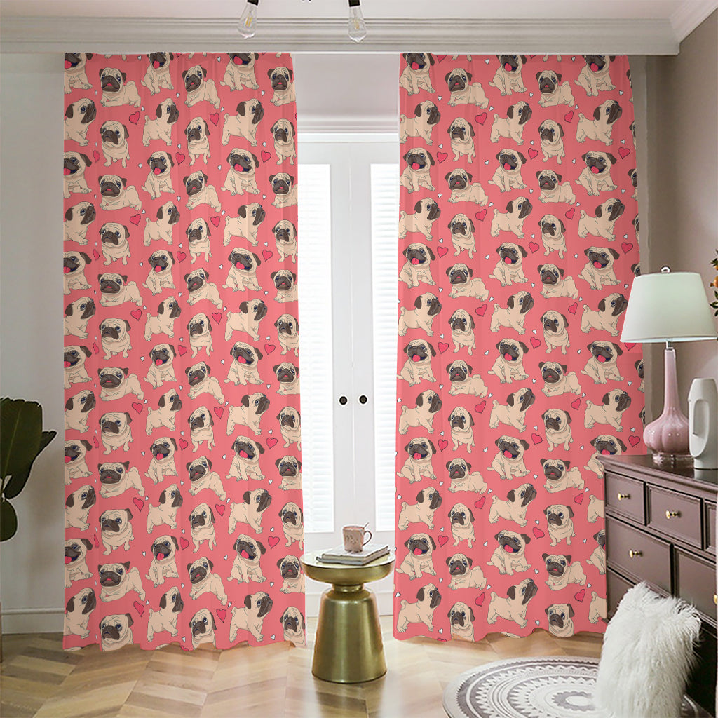 Love Pug Pattern Print Blackout Pencil Pleat Curtains