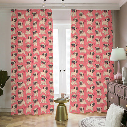 Love Pug Pattern Print Blackout Pencil Pleat Curtains