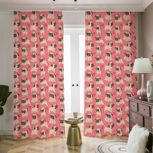 Love Pug Pattern Print Blackout Pencil Pleat Curtains