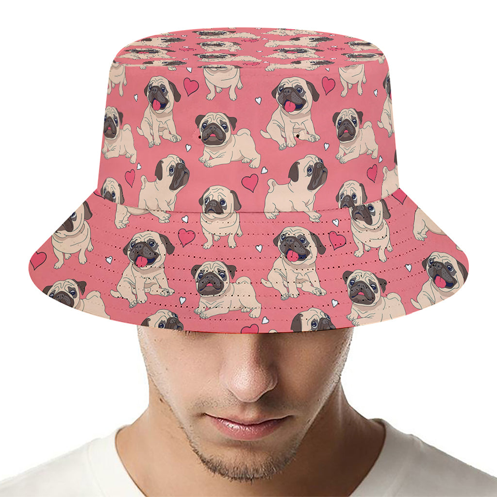 Love Pug Pattern Print Bucket Hat