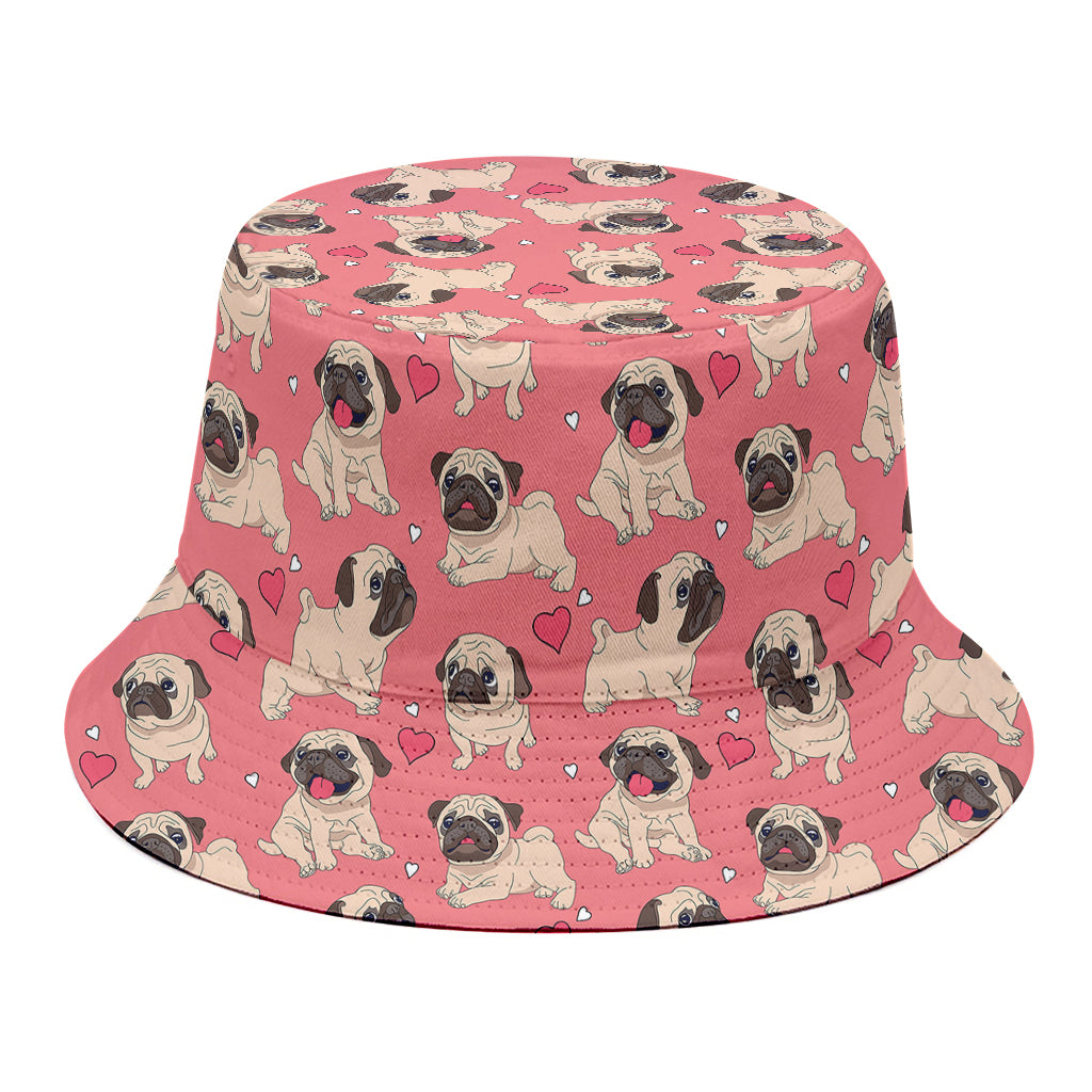Love Pug Pattern Print Bucket Hat