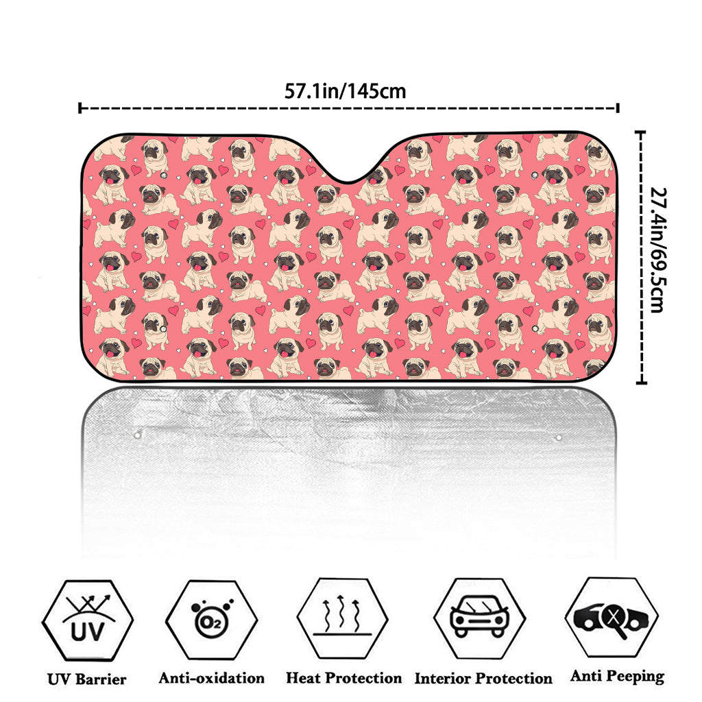 Love Pug Pattern Print Car Windshield Sun Shade