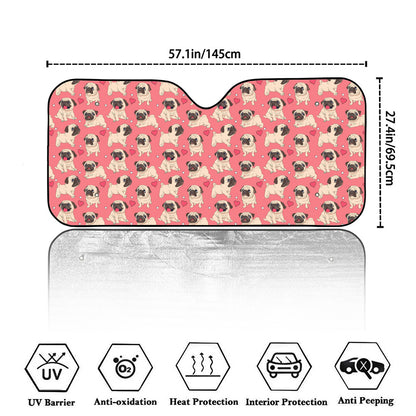 Love Pug Pattern Print Car Windshield Sun Shade