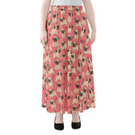 Love Pug Pattern Print Chiffon Maxi Skirt