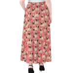 Love Pug Pattern Print Chiffon Maxi Skirt