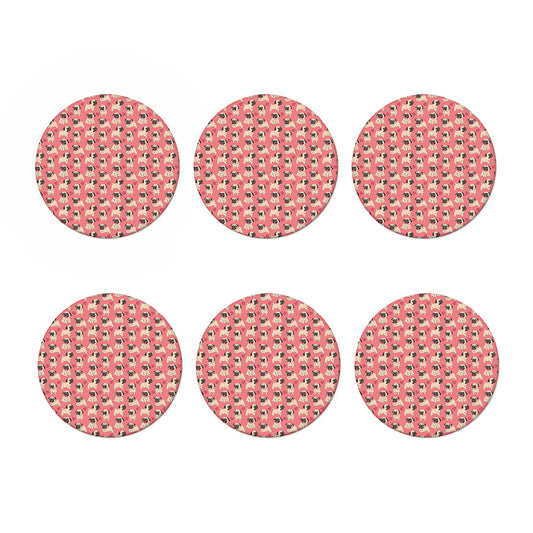 Love Pug Pattern Print Coaster Set