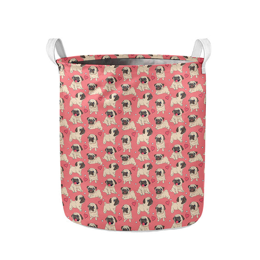 Love Pug Pattern Print Collapsible Laundry Basket