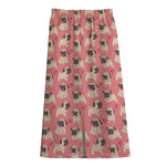 Love Pug Pattern Print Cotton Front Slit Maxi Skirt