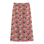 Love Pug Pattern Print Cotton Front Slit Maxi Skirt