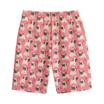 Love Pug Pattern Print Cotton Shorts