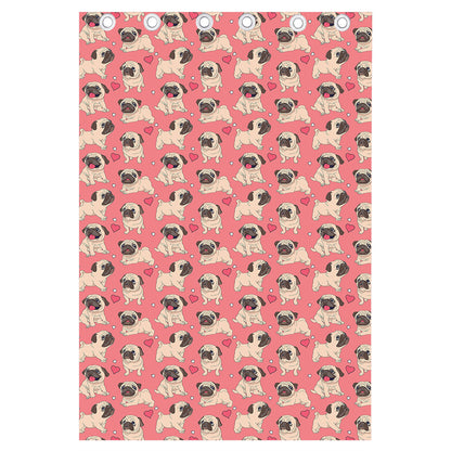 Love Pug Pattern Print Curtain