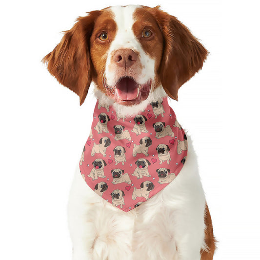 Love Pug Pattern Print Dog Bandana