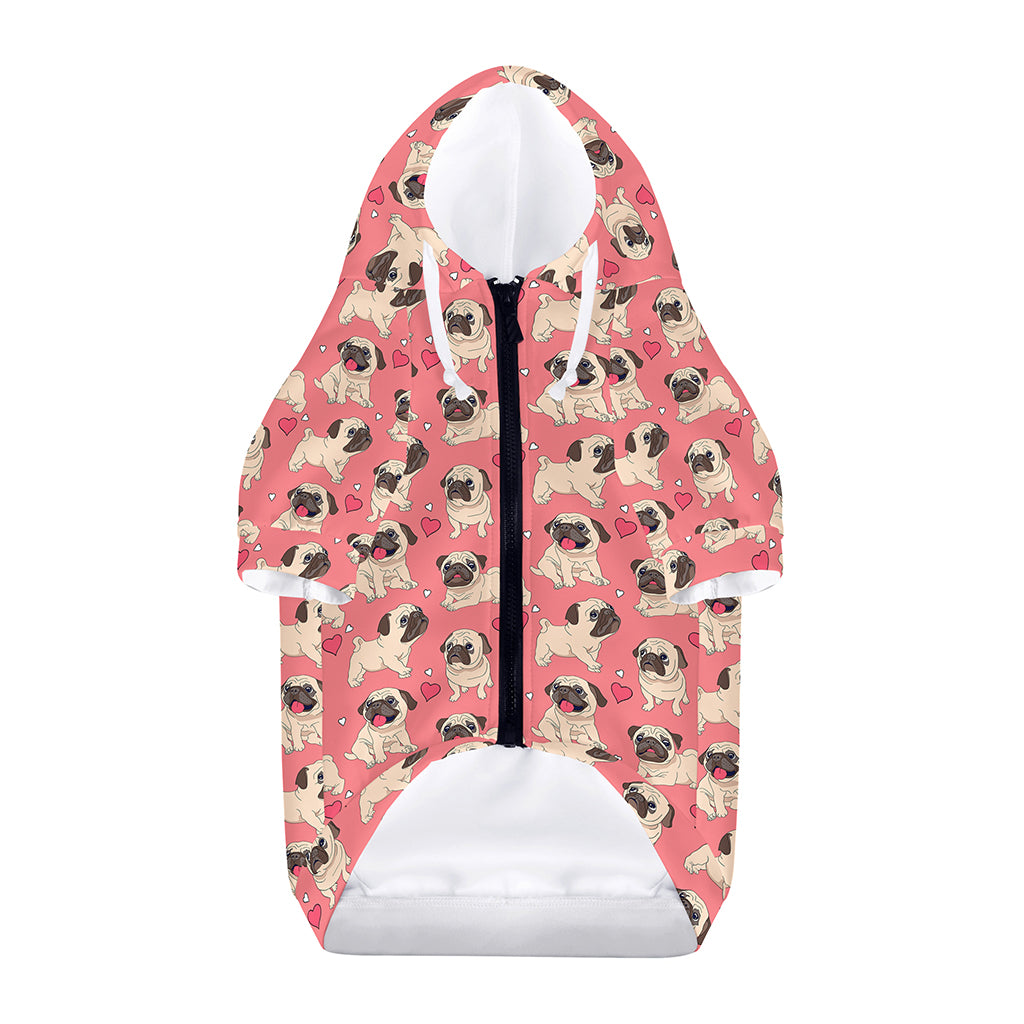 Love Pug Pattern Print Dog Zip Up Hoodie