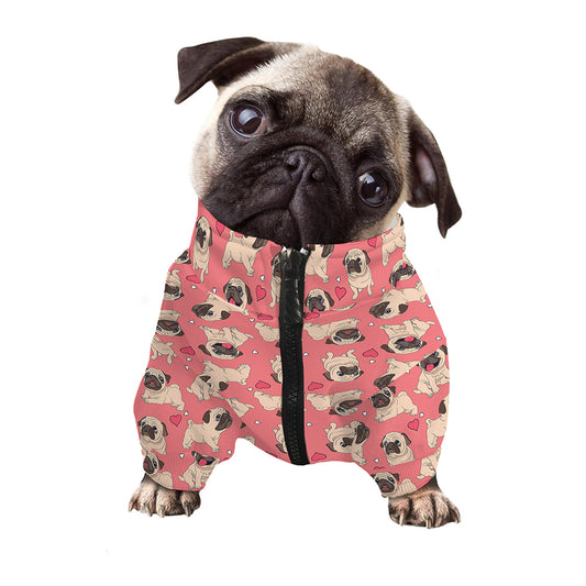 Love Pug Pattern Print Dog Zip Up Jacket