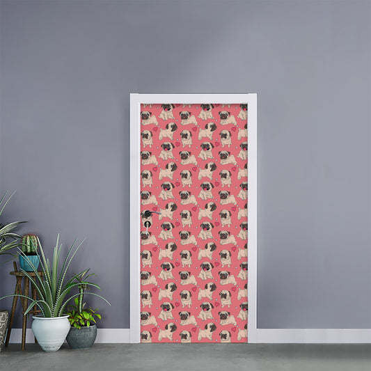 Love Pug Pattern Print Door Sticker