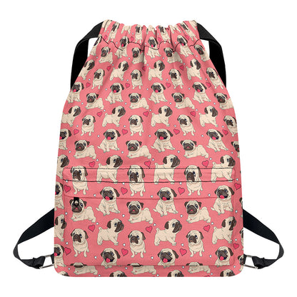 Love Pug Pattern Print Drawstring Backpack