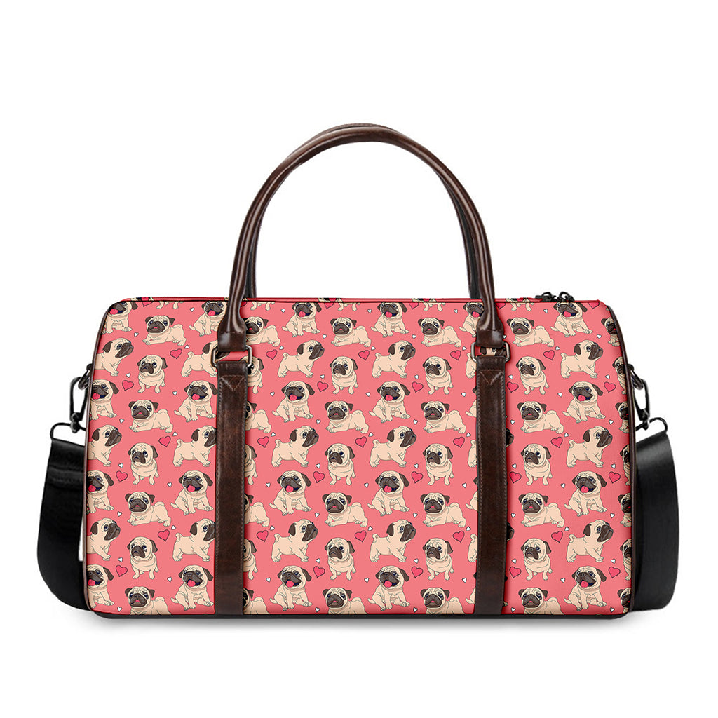 Love Pug Pattern Print Duffle Bag