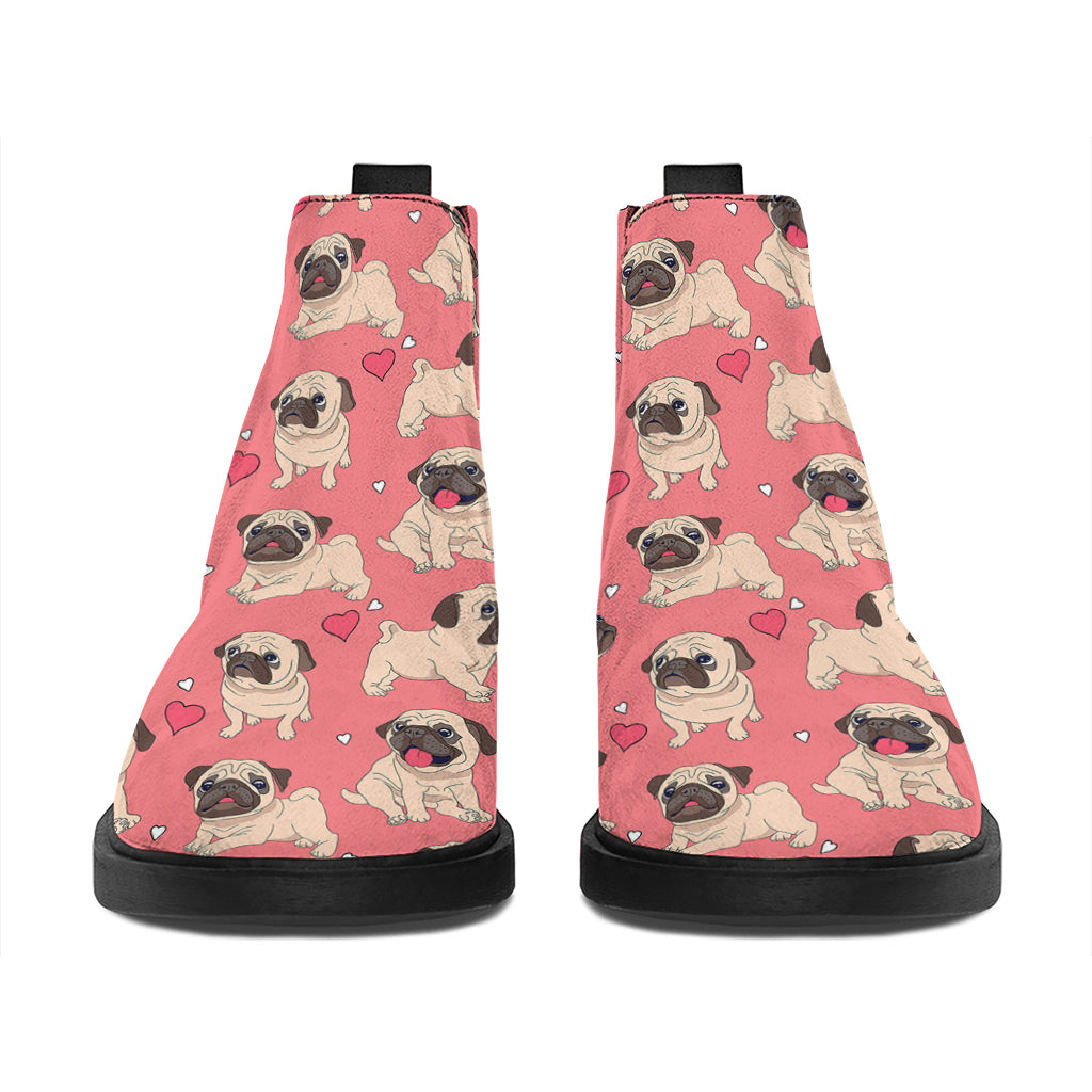 Love Pug Pattern Print Flat Ankle Boots