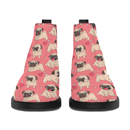 Love Pug Pattern Print Flat Ankle Boots