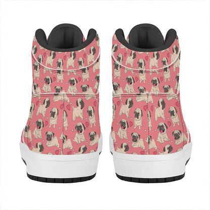 Love Pug Pattern Print High Top Leather Sneakers