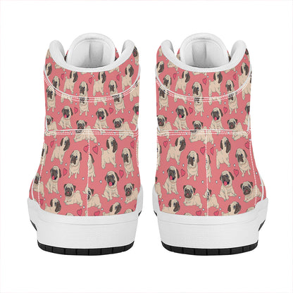 Love Pug Pattern Print High Top Leather Sneakers